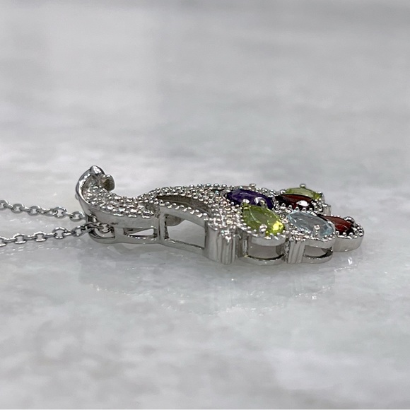 Multigemstone Silver Peacock Pendant 20” Necklace - Picture 3 of 10